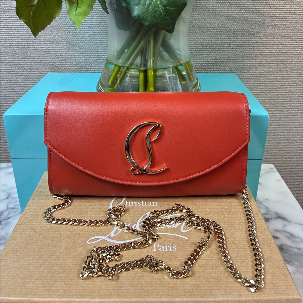 NWT Christian Louboutin Loubi54 Rouquine Gold Auburn Chain Wallet - Retail $1090